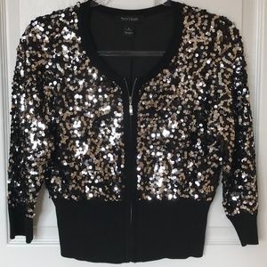 WHITE HOUSE BLACK MARKET Sequin Zip Sweater Size S